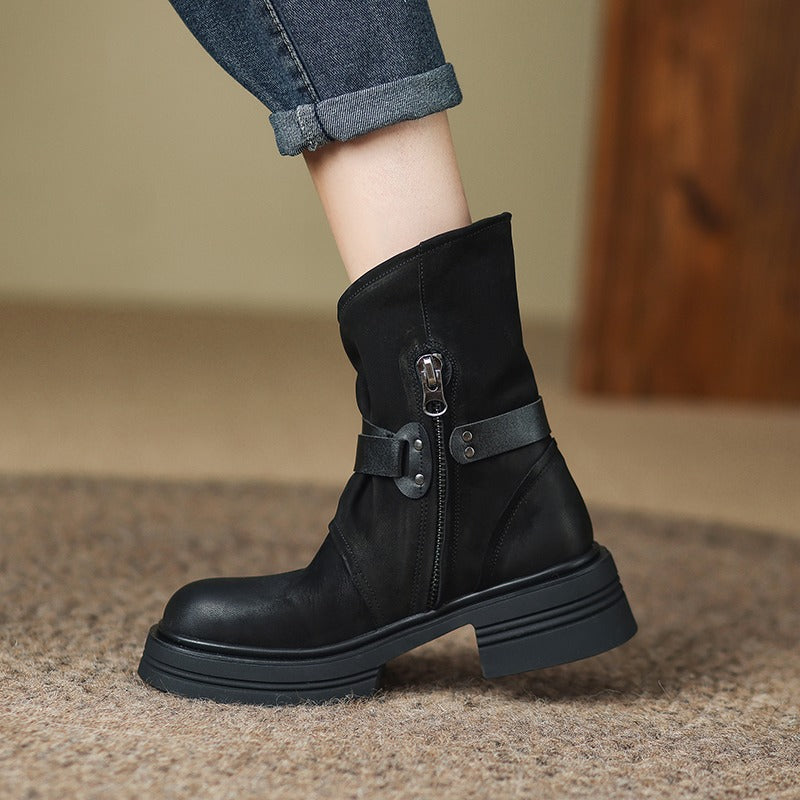 Botines Retro Británicos Marrones para Mujer | Botas de Otoño Invierno