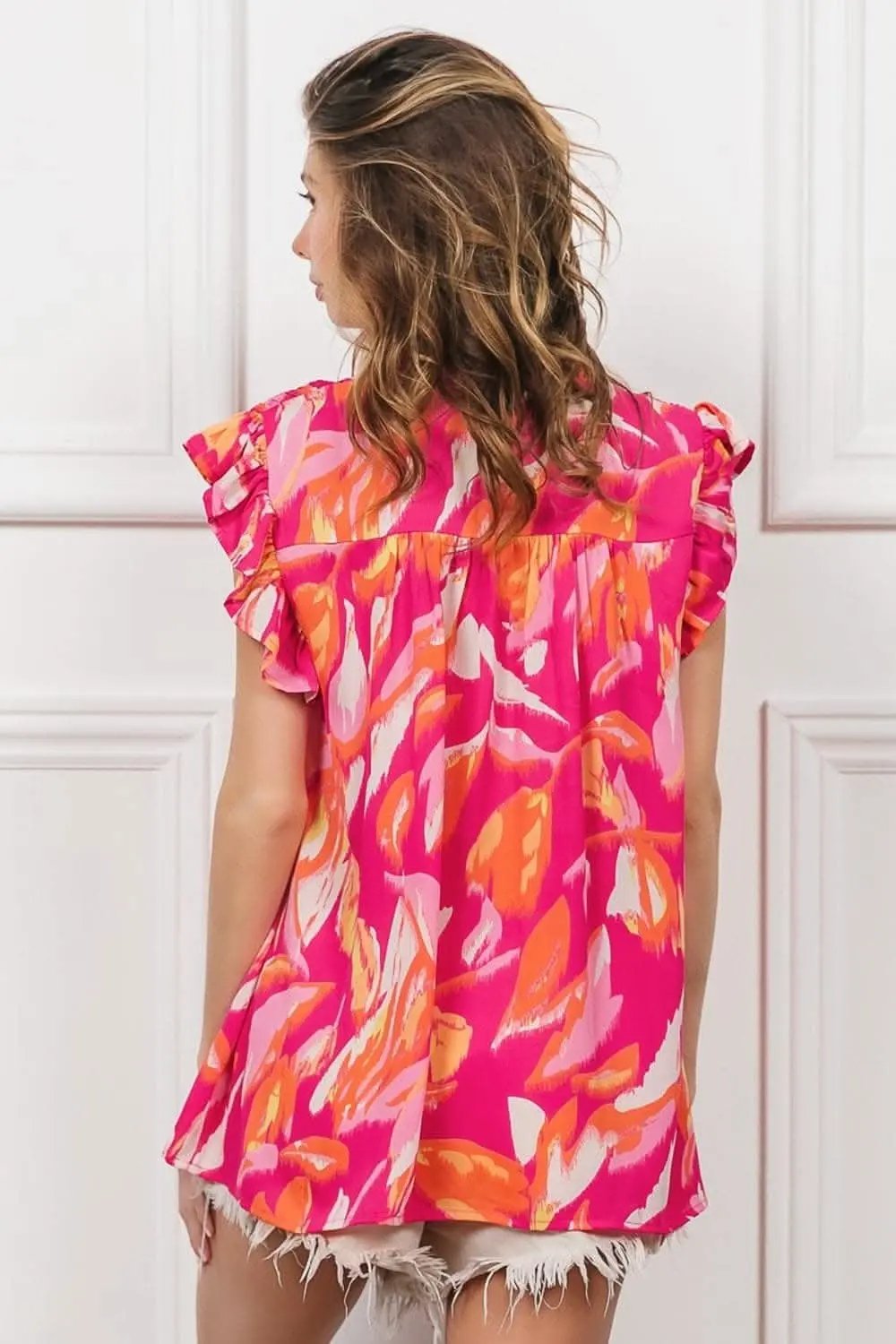 T-Shirts Trendsi BiBi floral ruffle top, smocked yoke