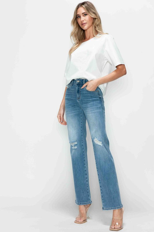 Jeans rectos de tiro alto desgastados Bytos de tamaño completo