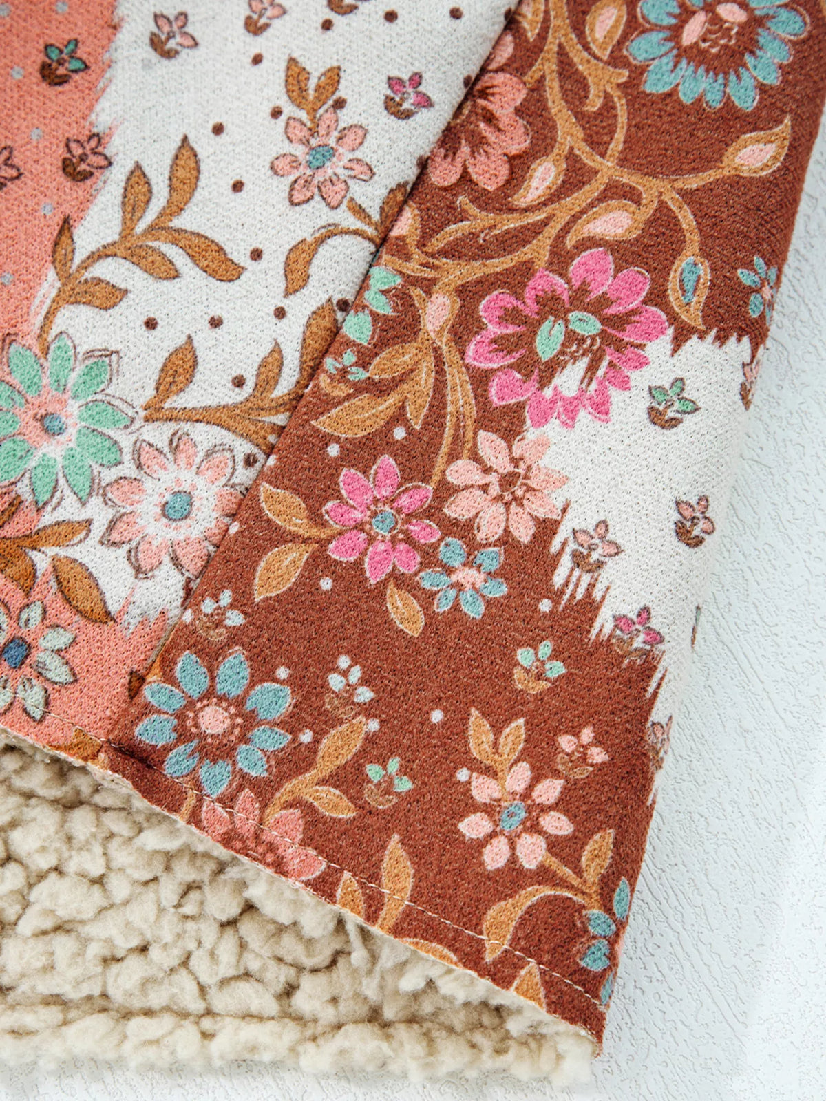 Floral Printed Sherpa Lined Hooded Jacket