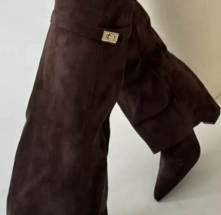 Women's Pointed-Toe Mid-Calf Buckle Boots