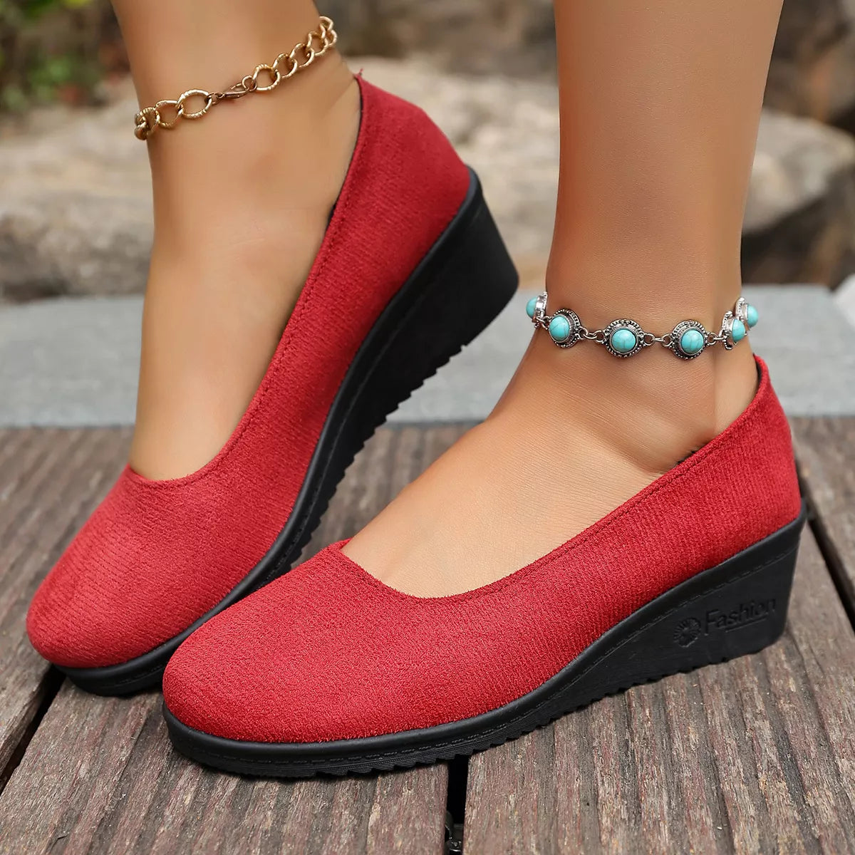 Mocasines sin cordones con tacón de cuña