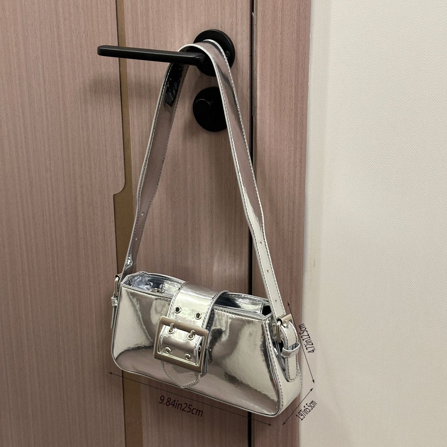 Handheld Patent Leather Silver Sweet & Edgy Chic Bag