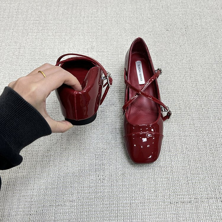 Comfy All Day Hidden Platform French Mary Jane Flats For Women, 2026 Spring  Summer Cross Strap Red Dress Shoes To Match Skirts