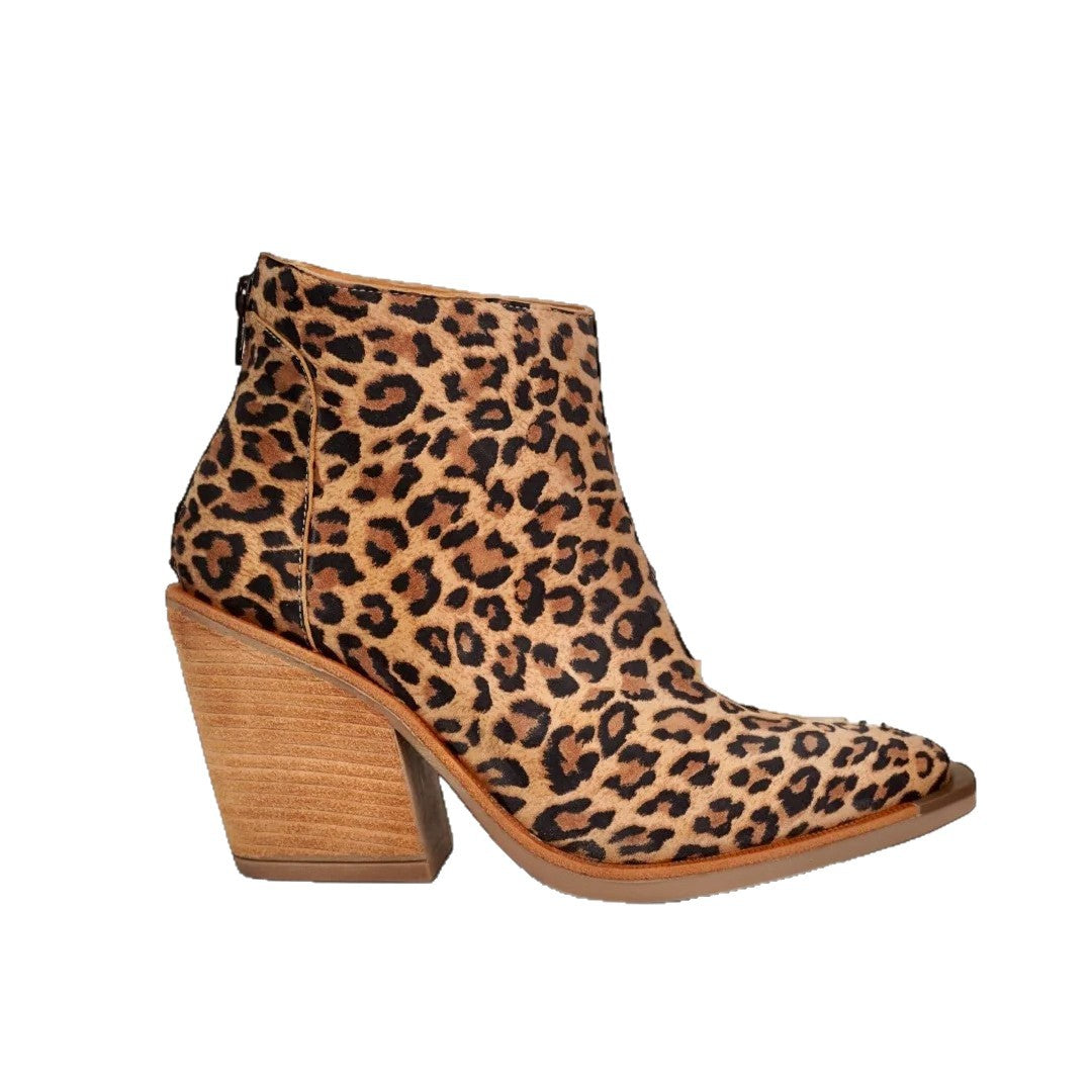 Women's Leopard Pointed Ankle High-Top Boots