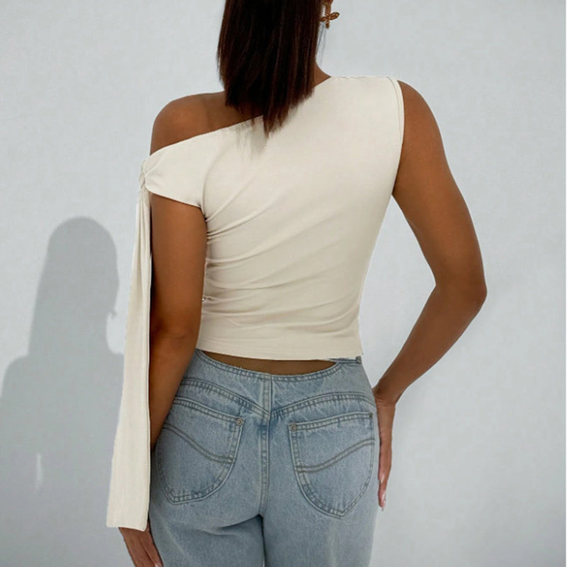 Top asimétrico con lazo en un hombro para mujer – Camisa para salir y fiesta