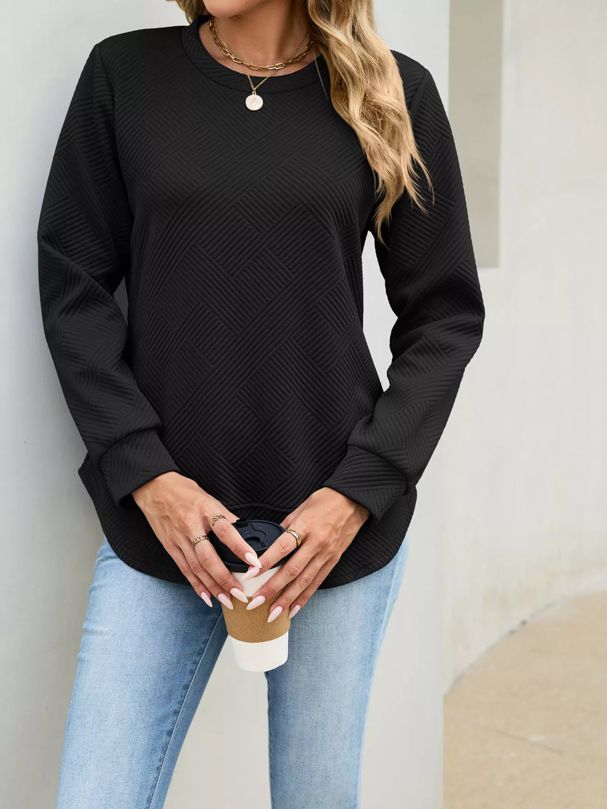 Textured Crew Neck Sweatshirt