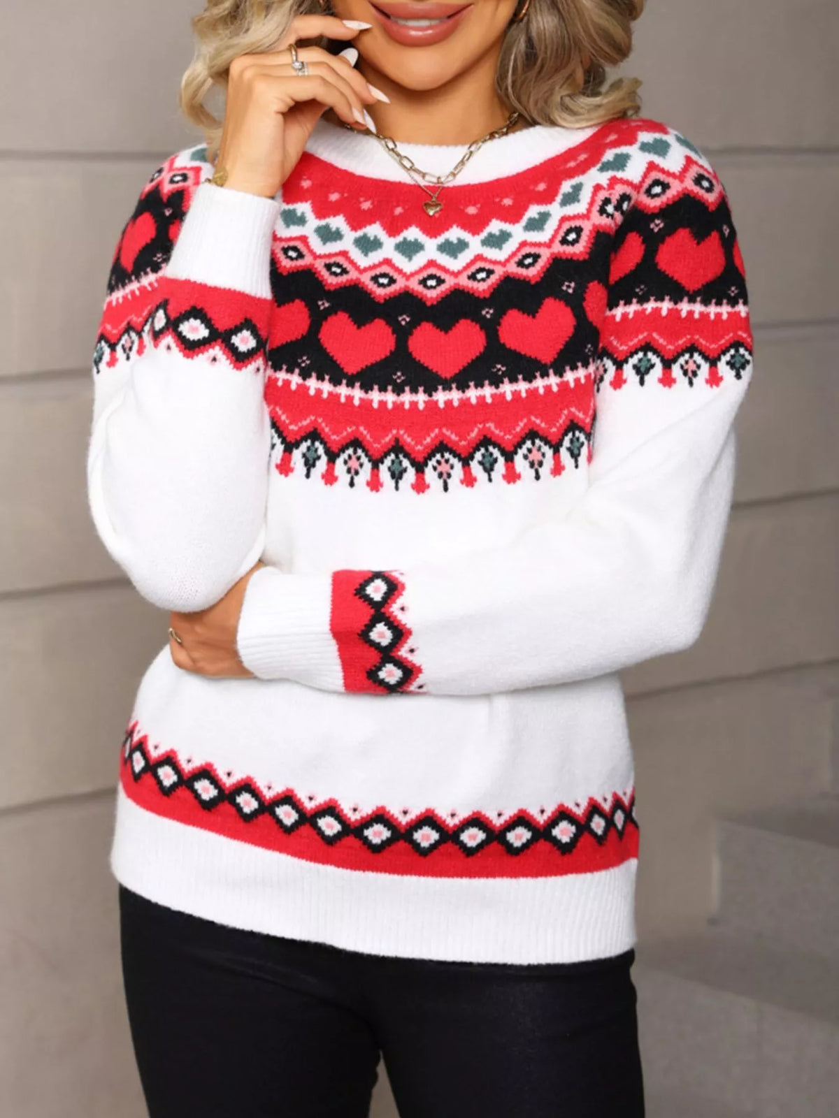 Valentine's Day Heart Pattern Knitted Sweater