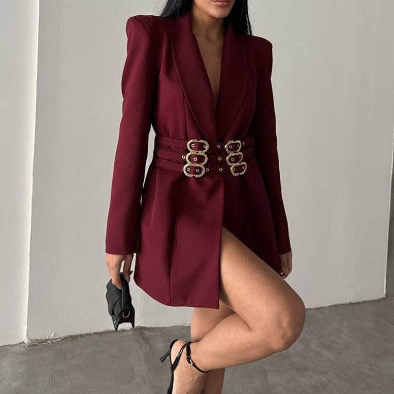 Commuter-style, Waist-cinching, Slim-fit Solid-color Blazer