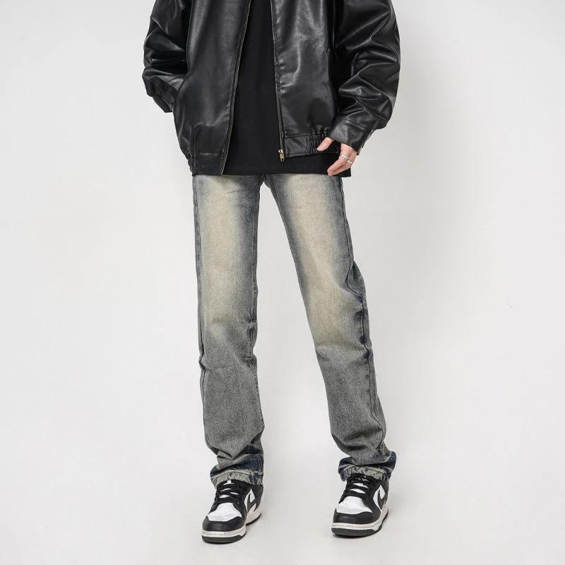 High Street Washed Yellow Mud Dyed Loose Straight Jeans For Men