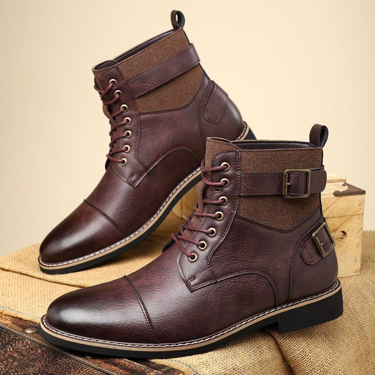 Men's Retro Mid-Top Pointed Casual Martin Boots