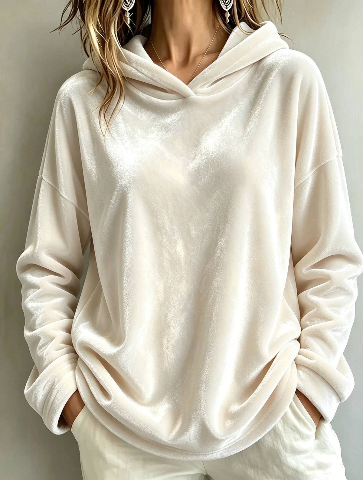 Velvet Solid-color Hooded Casual Sweatshirt