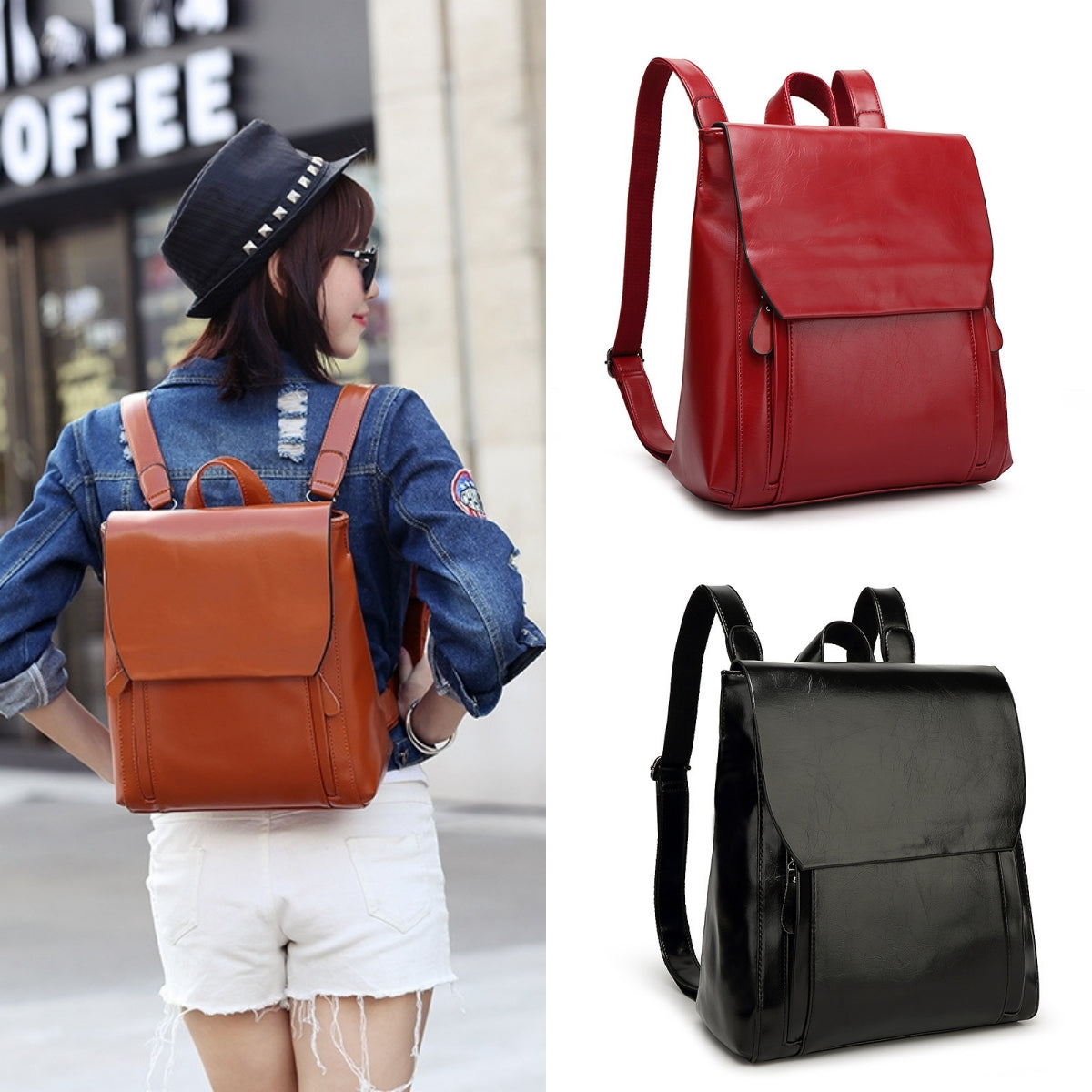 Women's Genuine Leather Messenger Backpack Messenger Bag