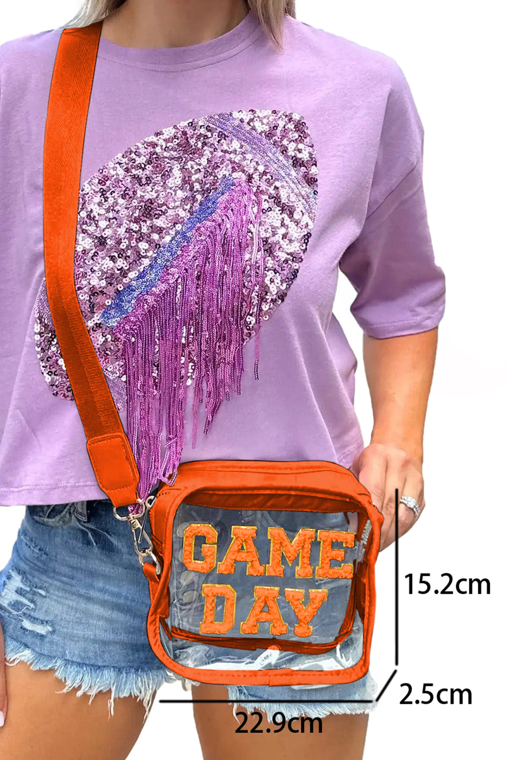 Bolso Transparente Negro de Chenilla con Patrón GAME DAY
