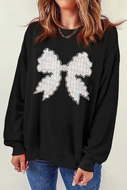Sudadera de manga larga con cuello redondo y lazo en contraste
