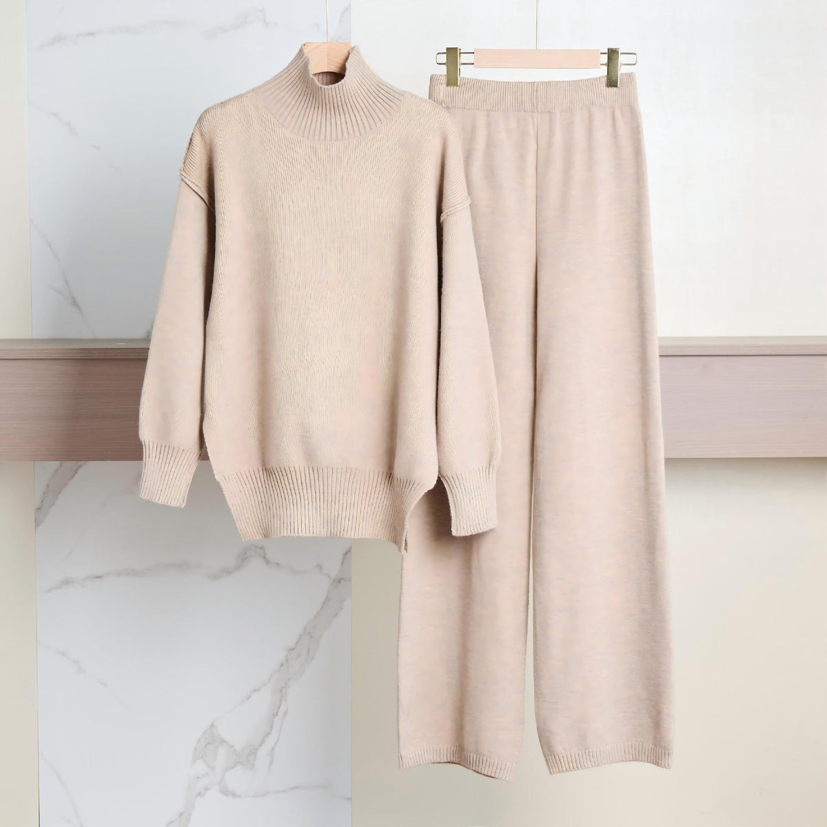 Women's Oversized High-Neck Sweater & Wide-Leg Knit Pants Set