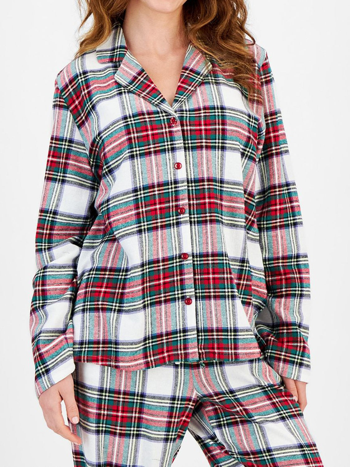 Conjunto de salón de camisa y pantalón con cuello de cuadros y botones