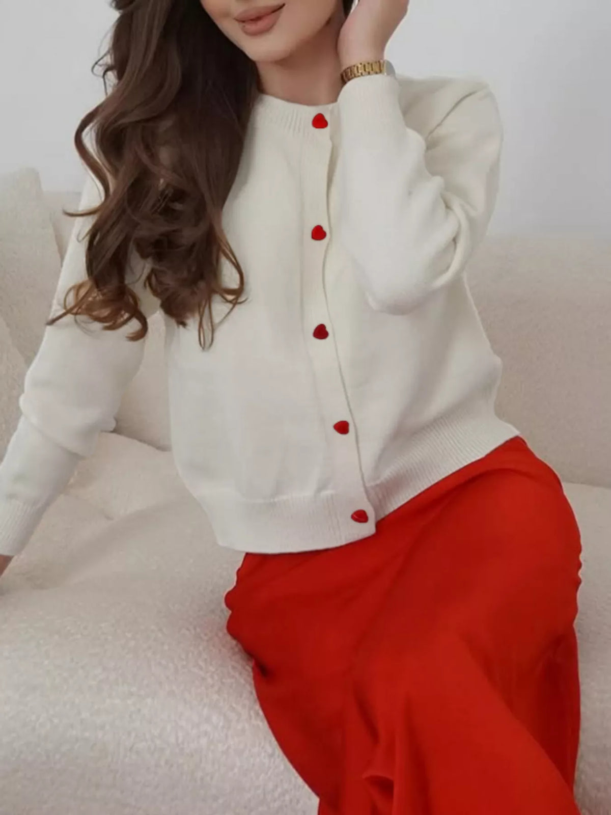 Button-Front Long Sleeve Cardigan
