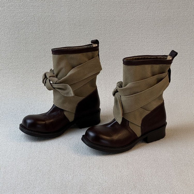 Womens Bow-knot Canvas Low-top Riding Boots