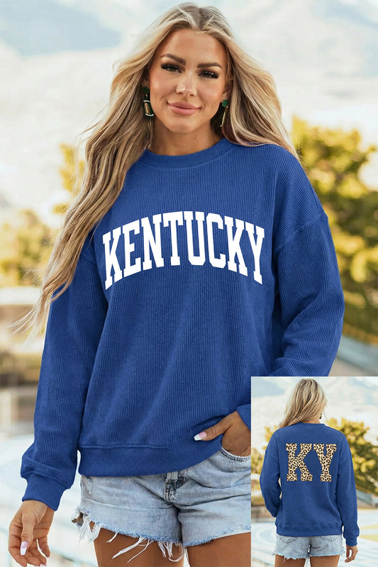 Sudadera estampada con ribete acanalado azul oscuro KENTUCKY/KY de leopardo