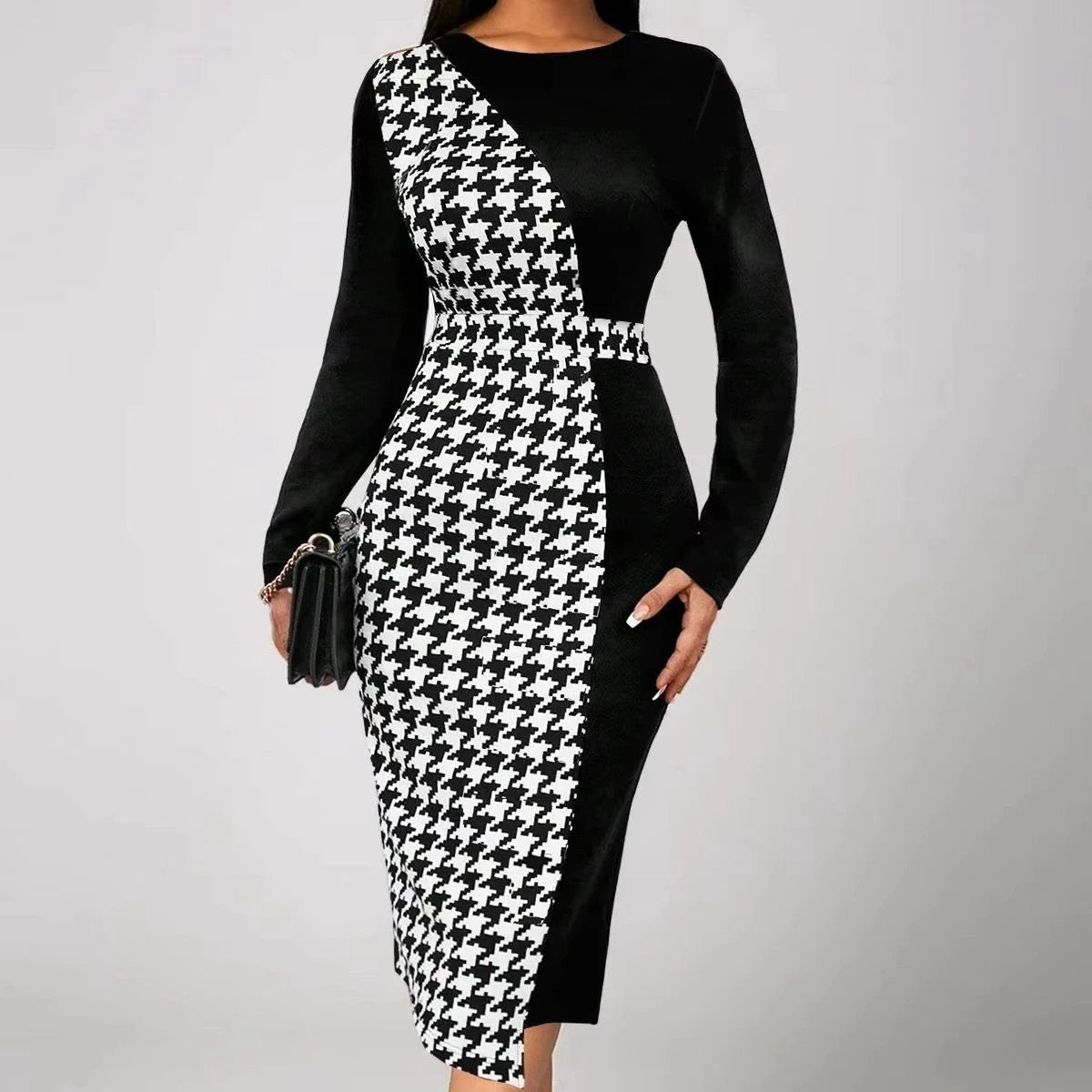 Multicolor Printing Cross Hem Neck Stripe Long Sleeve Plus Size Dress