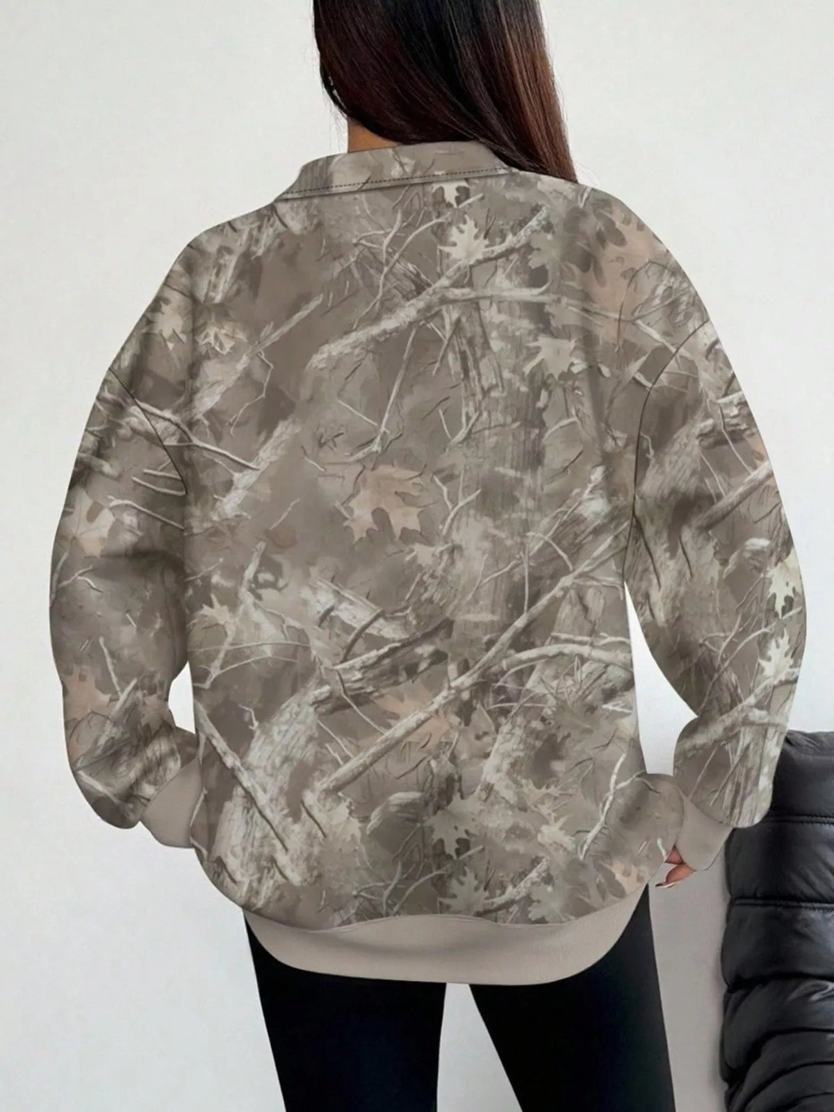 Quarter-Zip Printed Sweatshirt with Ribbed Cuffs
