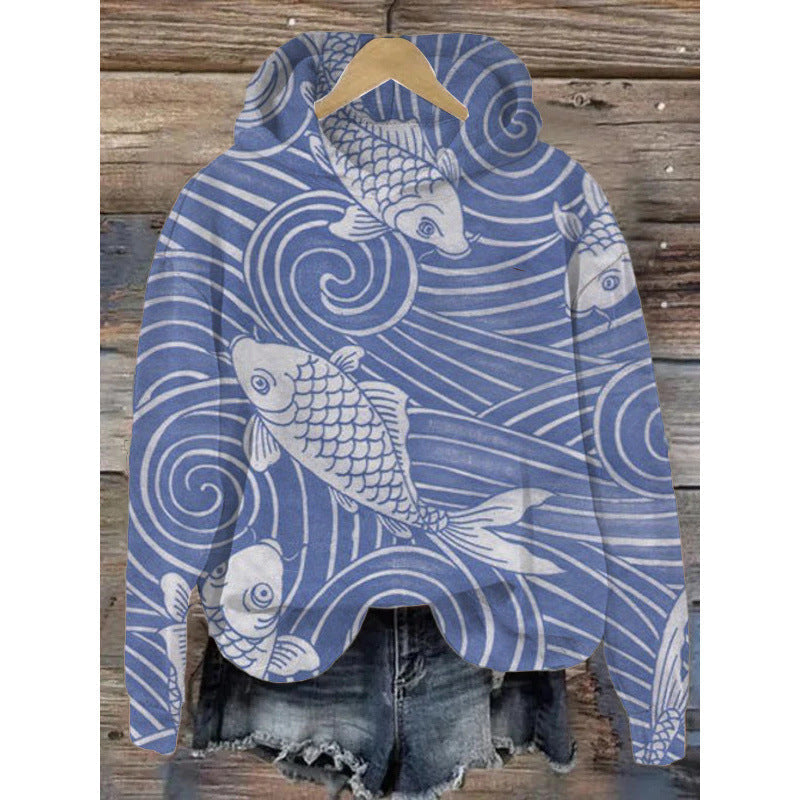 Sudadera con capucha y estampado de manga larga para mujer