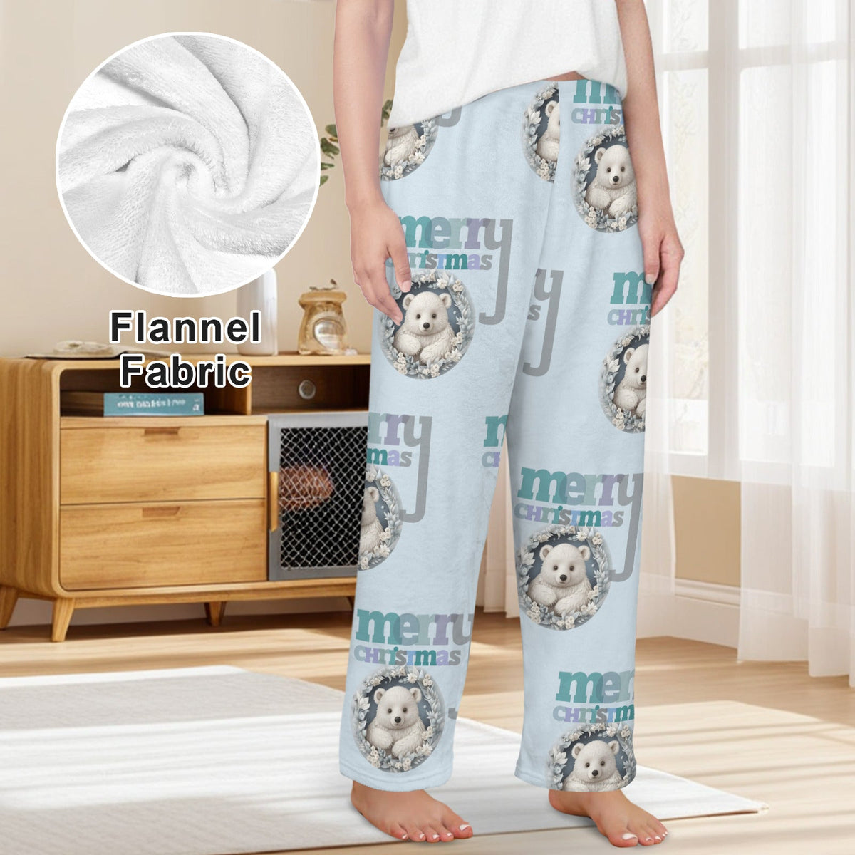 Cute Polar Bear Women's Blue Flannel Pajama Pants (Made in USA)