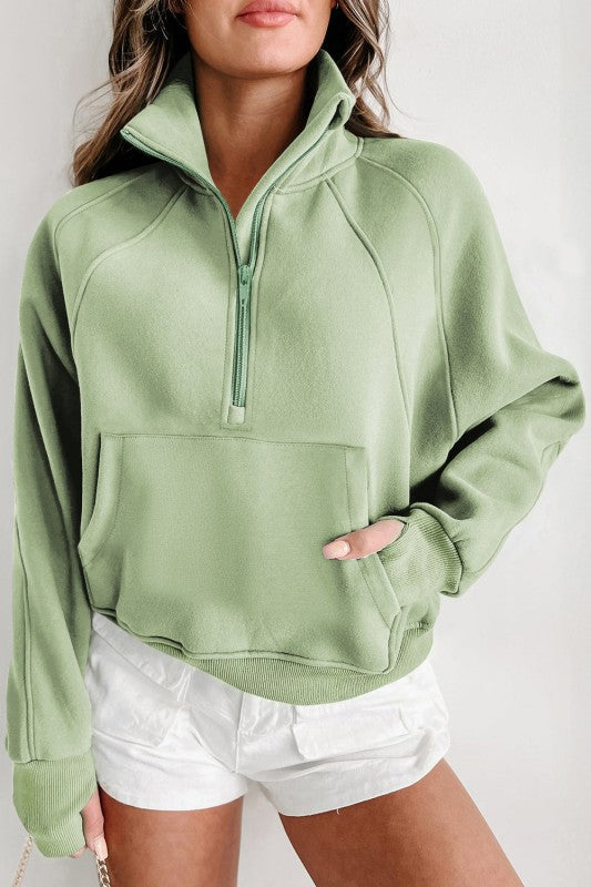 Sudadera de cuello medio con cremallera y forro polar liso