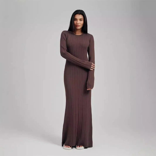 Vestido tipo suéter de manga larga con base térmica de comercio exterior que realza la figura