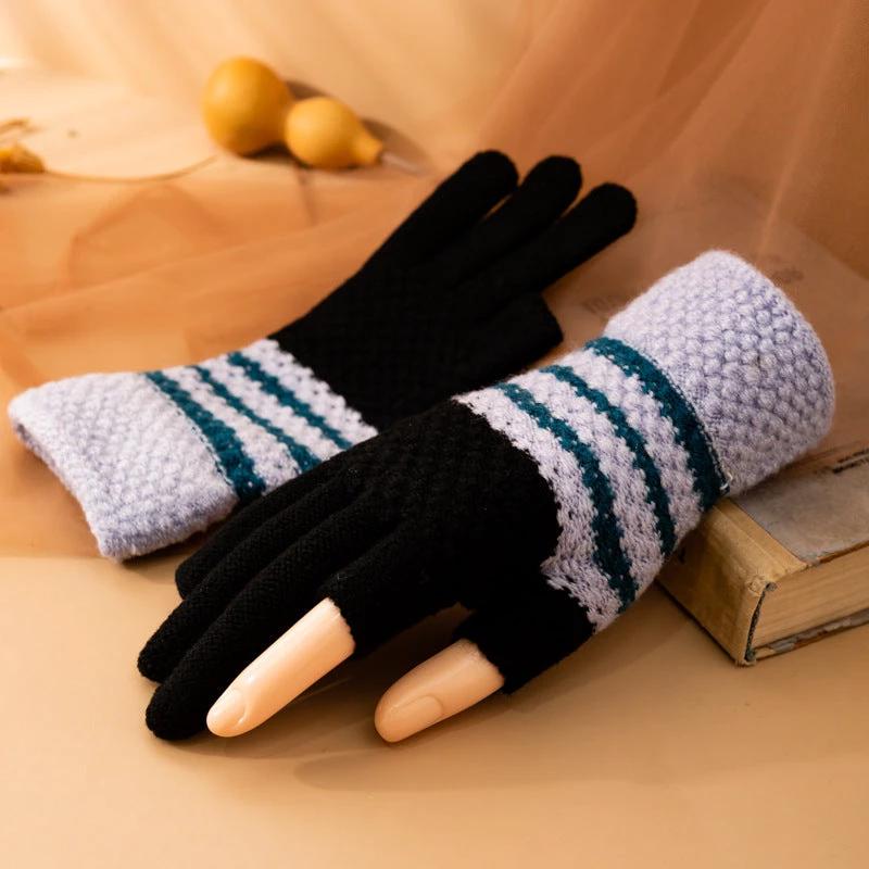Fleece-lined Knitted Wool Cold-proof Gloves For Men