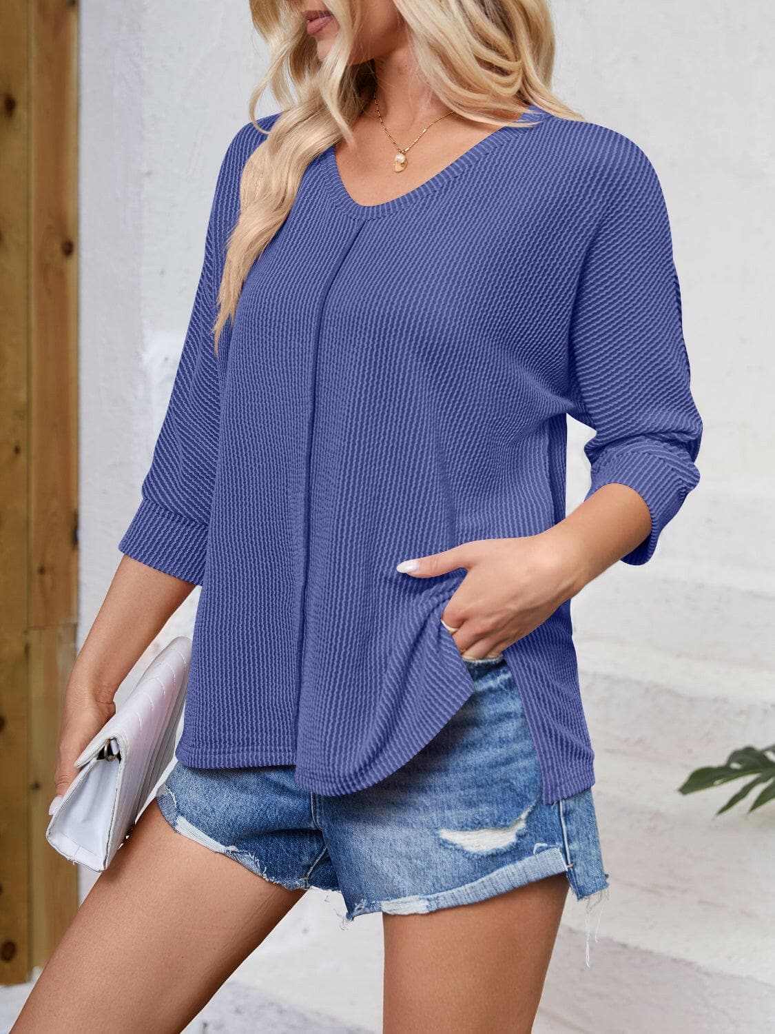 T-Shirts Trendsi just arrived - Textured 3/4 sleeve blouse