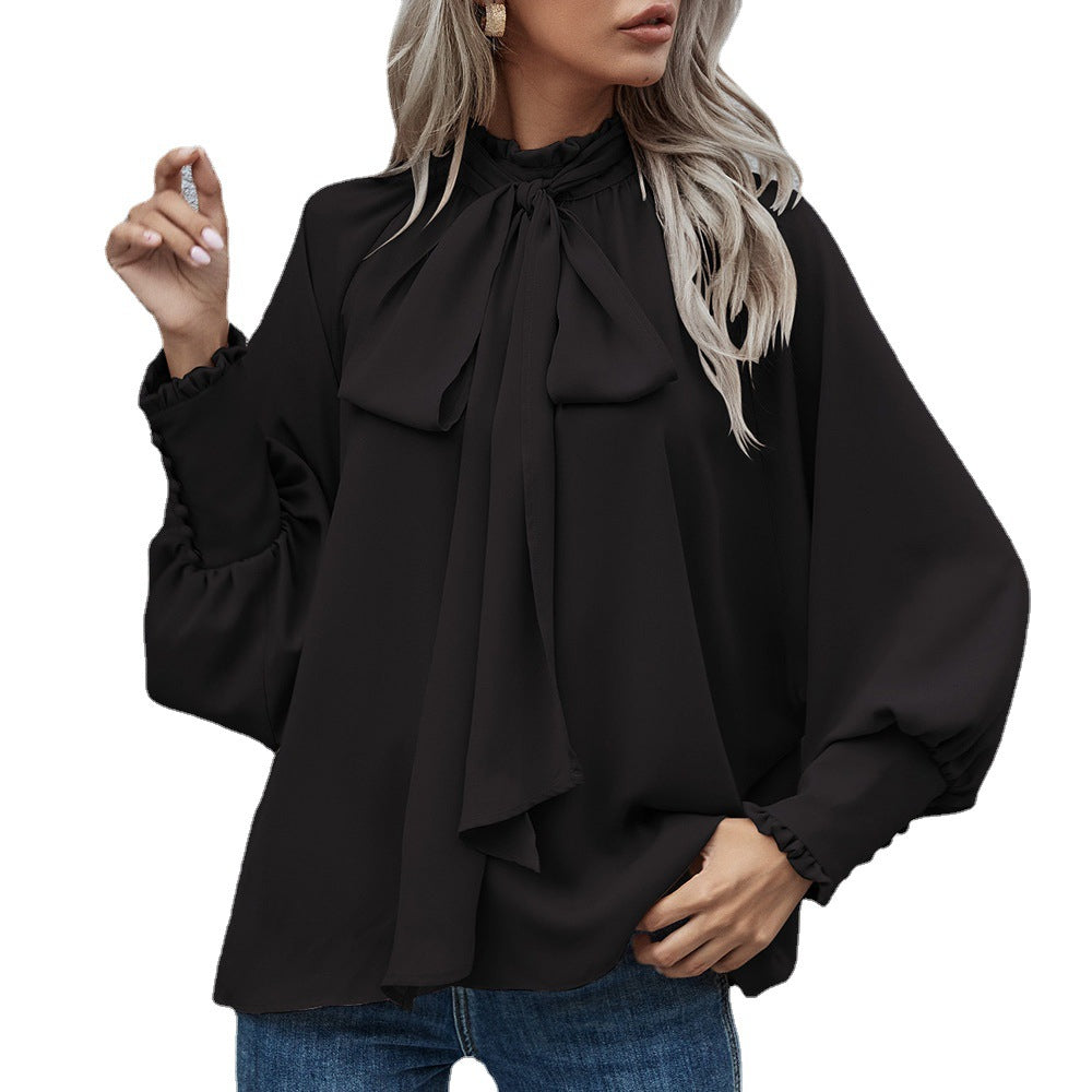 Blusa de manga larga Ins, lazo, mangas abullonadas, moda, estilo ejecutivo, blusas de oficina para mujer. Consulta la tabla de tallas en "más detalles".