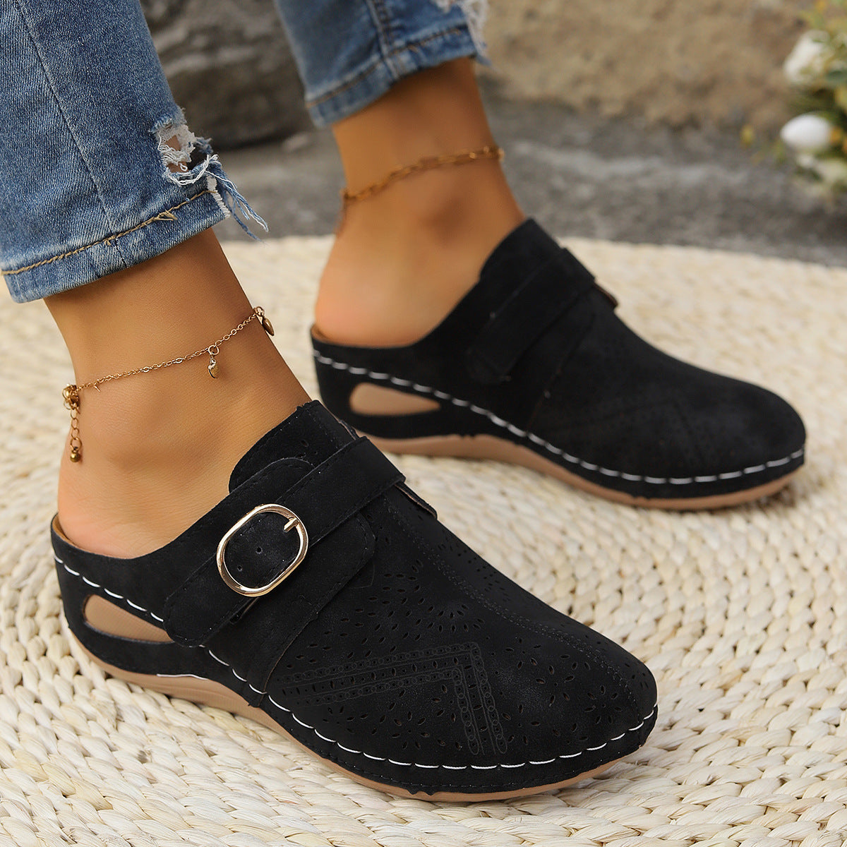 Sandalias de cuña con punta redonda de ante