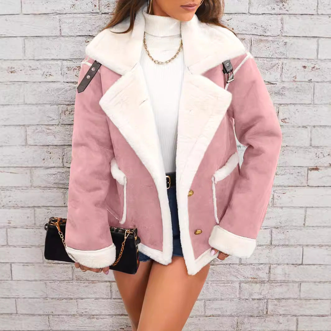 Fashion Polo Collar Plush Jacket Winter Warm Casual Jacket See size chart under “more details”