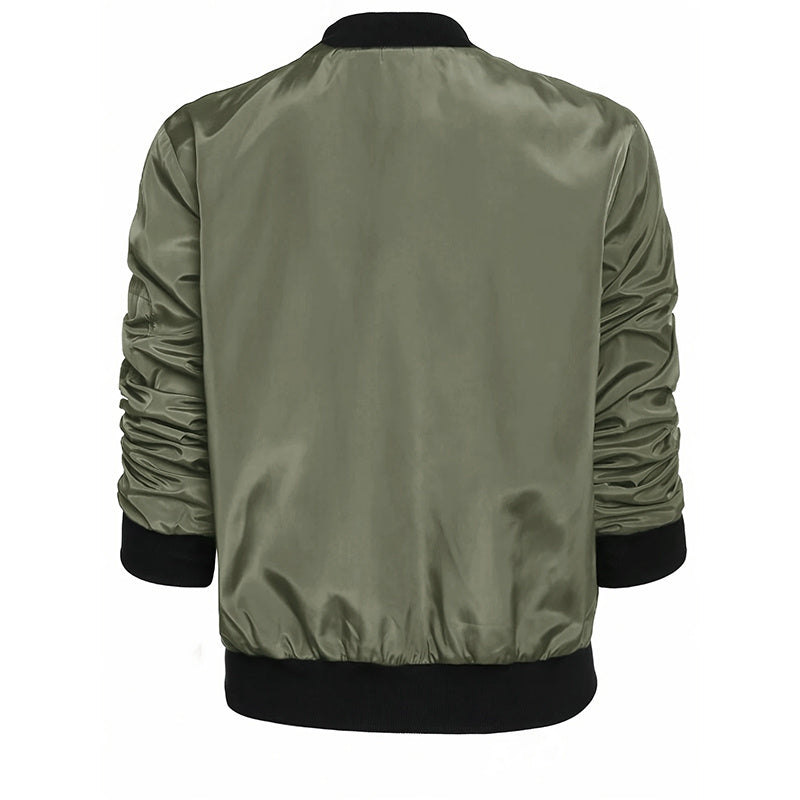 Chaqueta con cremallera, cuello alto y bloques de color, estilo minimalista