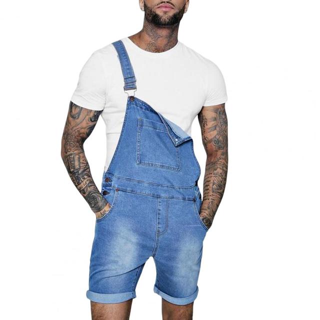 Pink Denim Overall Shorts for Men - Plus Size Summer Wear