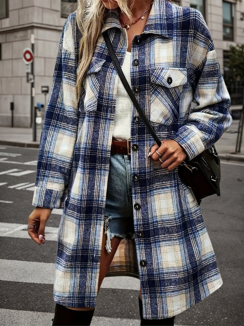 Conjunto de camisa-chaqueta de cuadros para mujer – Camisa-chaqueta de franela y shorts de mezclilla desgastados