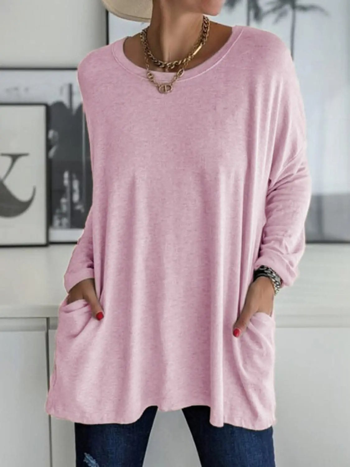 T-Shirts Trendsi Pocketed long sleeve tee - chic style