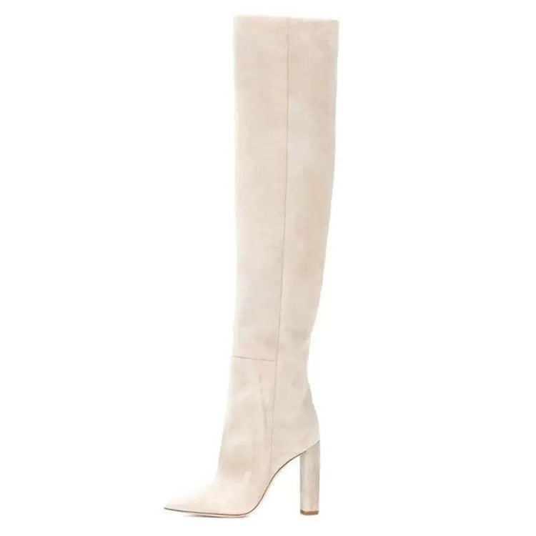 Women's Matte Over The Knee Thick Heel Pleated Boots