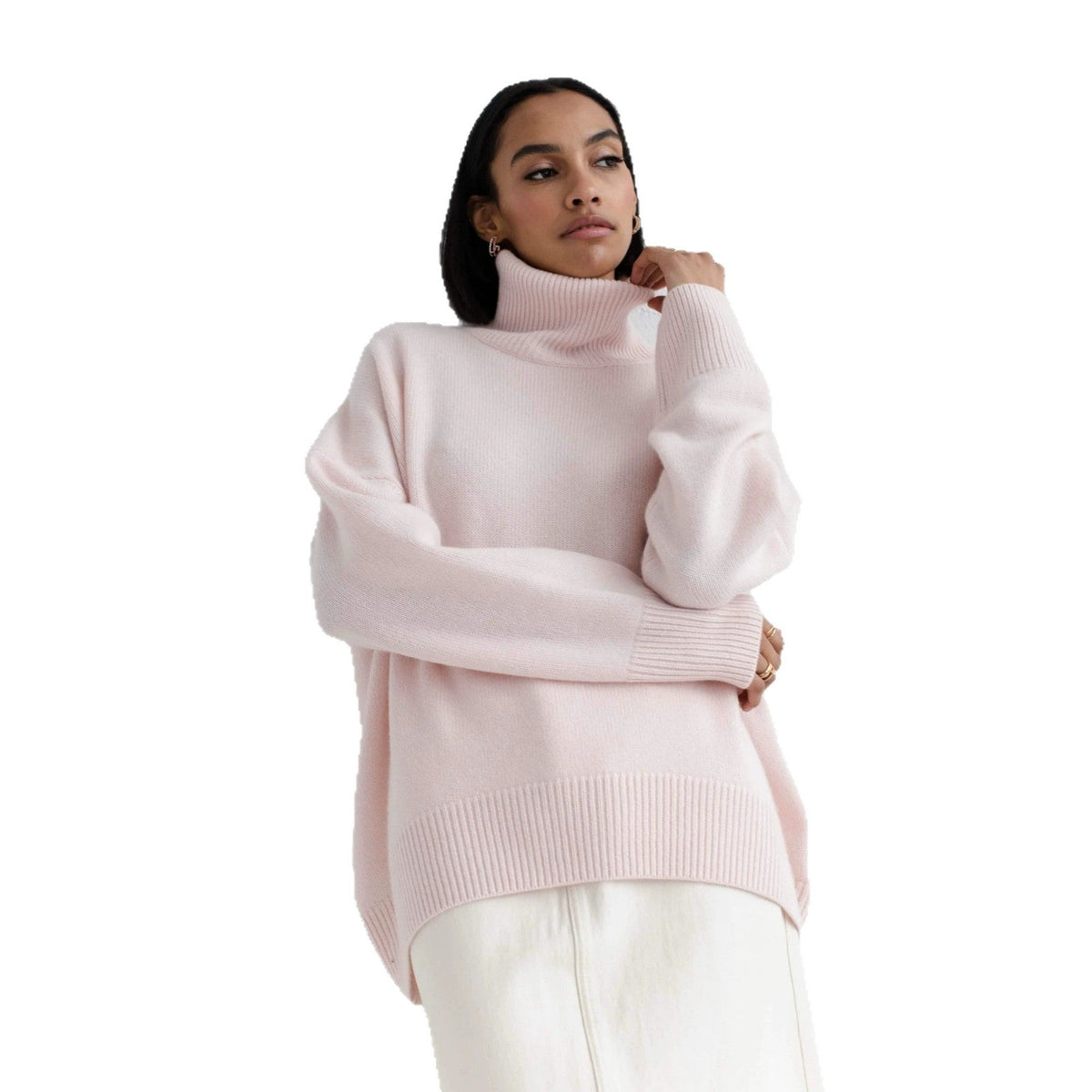Women's Oversized Turtleneck Sweater, Solid Color Long Sleeve Loose Knit Pullover, Casual Fall Winter Basic Knit Top For Ladies