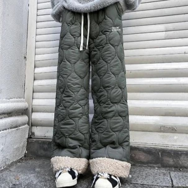 Winter Cotton-padded Waterproof Patchwork Lambskin Cotton Pants