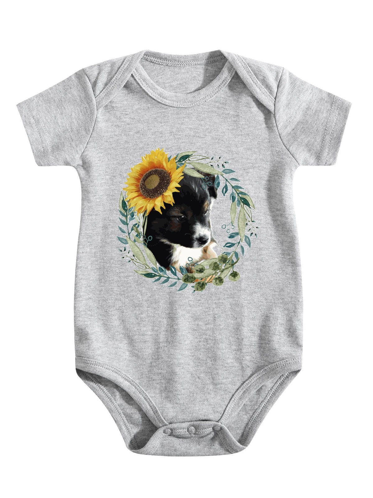 Cute Black Puppy Unisex Cotton Short Sleeve Baby Onesie Outfit