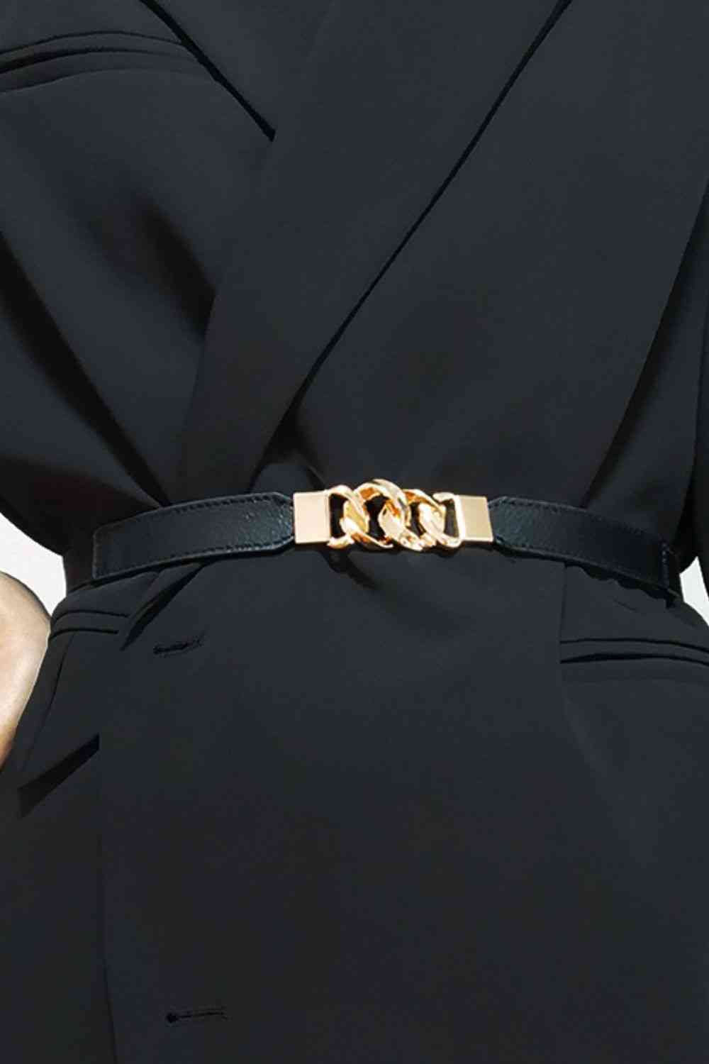 ElegantStyle Zinc Alloy Buckle Elastic PU Belt – Versatile and Stylish Accessory See size chart under “more details”