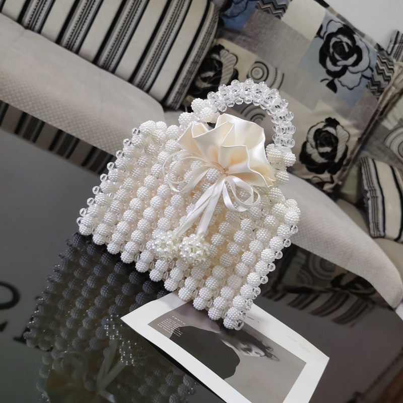 Women's Woven Pearl Beaded Dinner Handbag
