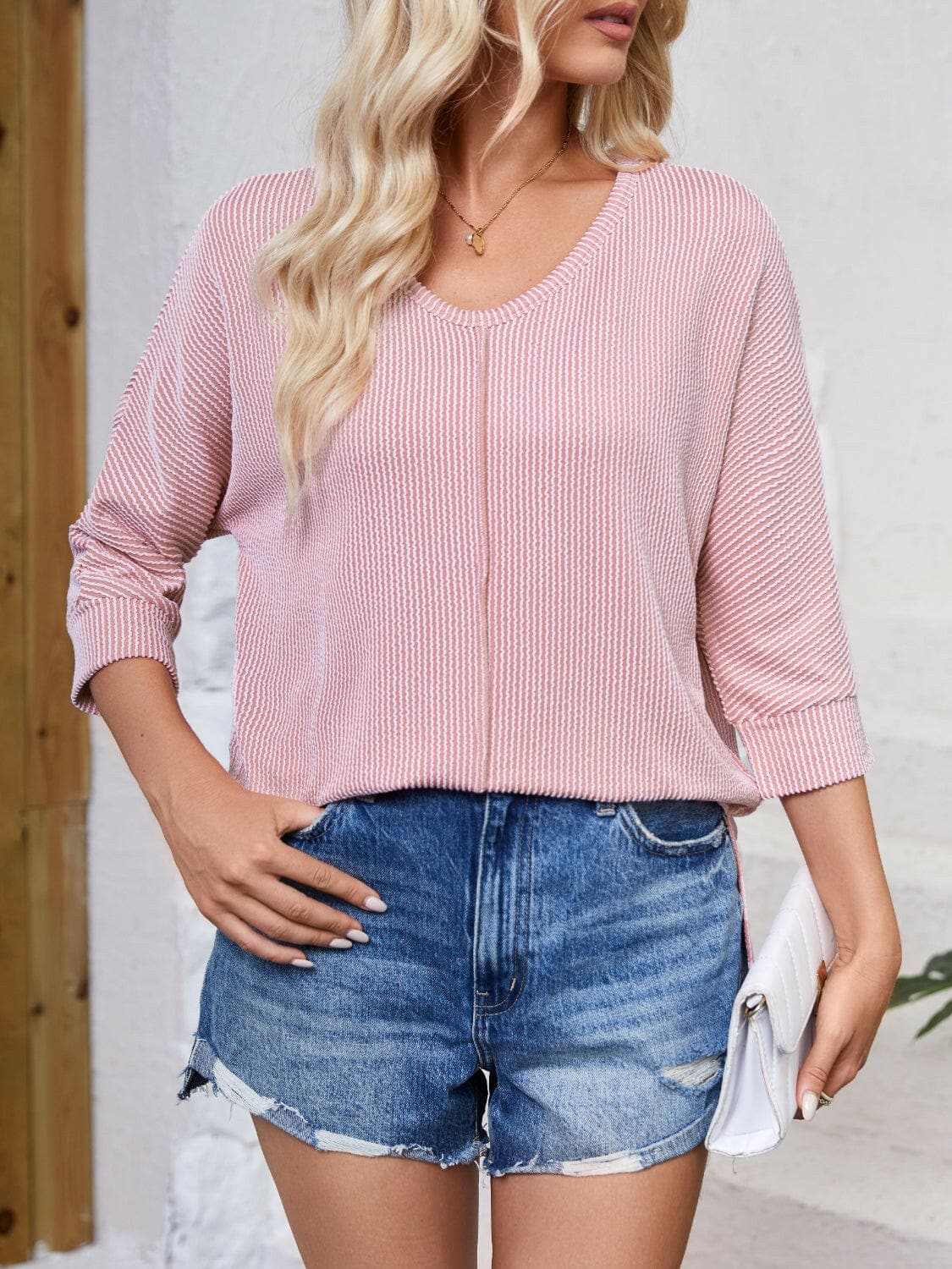 T-Shirts Trendsi just arrived - Textured 3/4 sleeve blouse