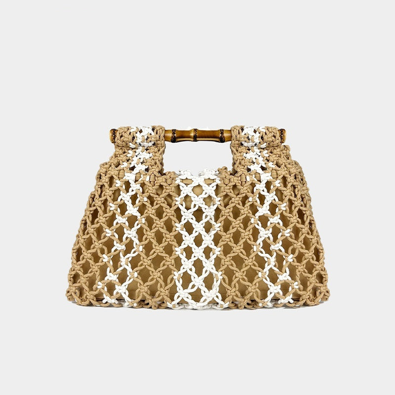 Hollow-out Bamboo-Section Handle Handwoven Small Square Bag