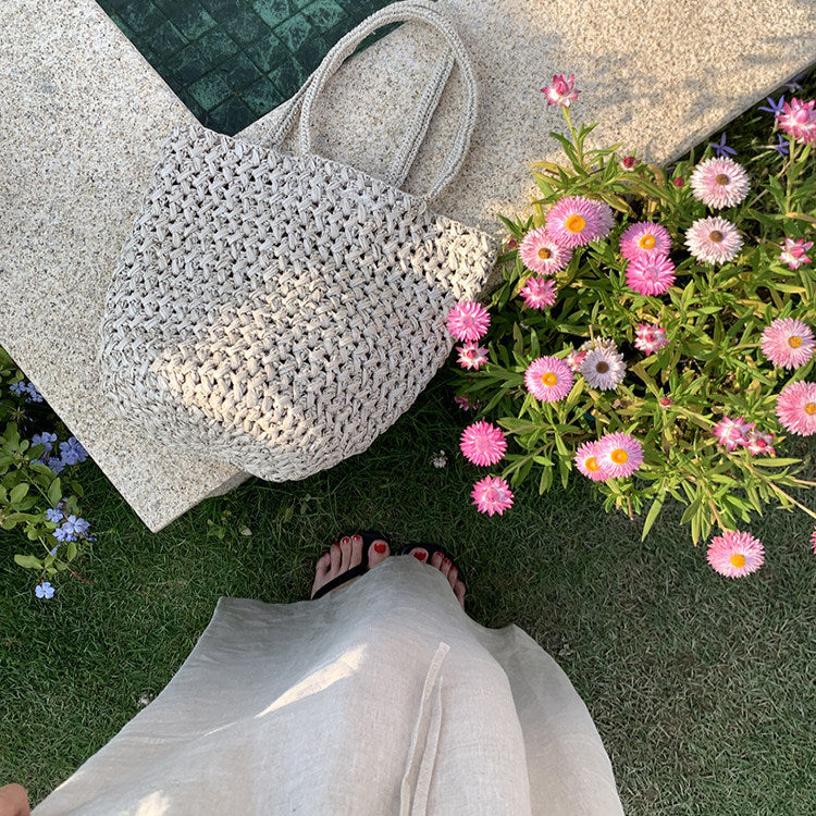 Handwoven Raffia One-Shoulder Tote Bag Handbag