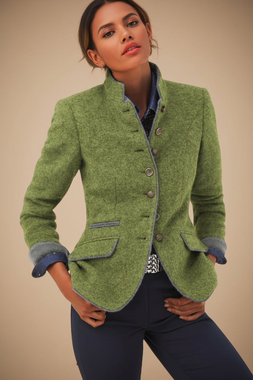 Chaqueta de lana para mujer con bloques de color – Abrigo elegante casual con múltiples botones