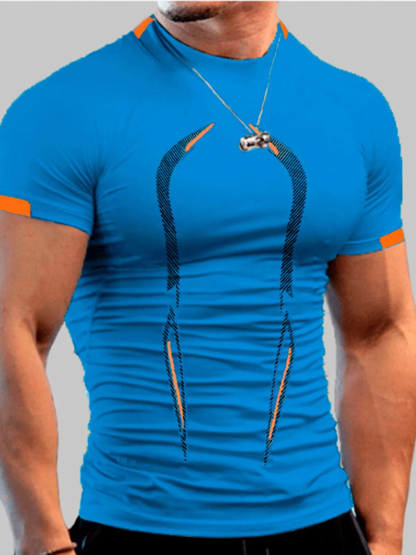 Camiseta deportiva de cuello alto de manga corta para hombre, talla grande